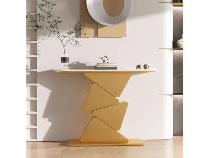 ZSCNYHMT Konsolentisch, Sintersteinplatte, Stahlrahmen Abgerundete Kanten, mehrere Größen, für Eingangsbereich, Flur, Wohnzimmer(B,80cm/31.5in)