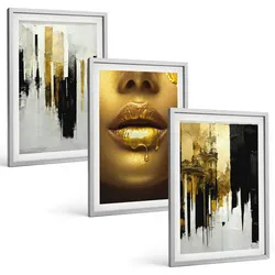 BILDER SET 3er Set - 40x60 cm Silberner Rahmen - Abstrakte Porträtmalerei