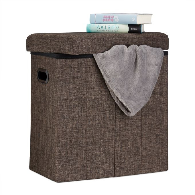 Relaxdays Opvouwbare Poef met Opbergruimte - Bruin - 50 liter