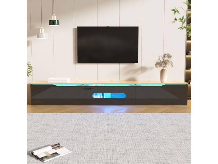 Meuble TV 180 cm surface lisse avec éclairage LED 16 couleurs montage mural