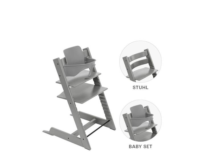 Stokke Hochstuhl-Set, Hellgrau, Holz, Buche, 83x57x46 cm, Fussstütze verstellbar, Sitzfläche verstellbar, höhenverstellbar, Baby- und Kindermöbel, Babyzimmer, Hochstuhl