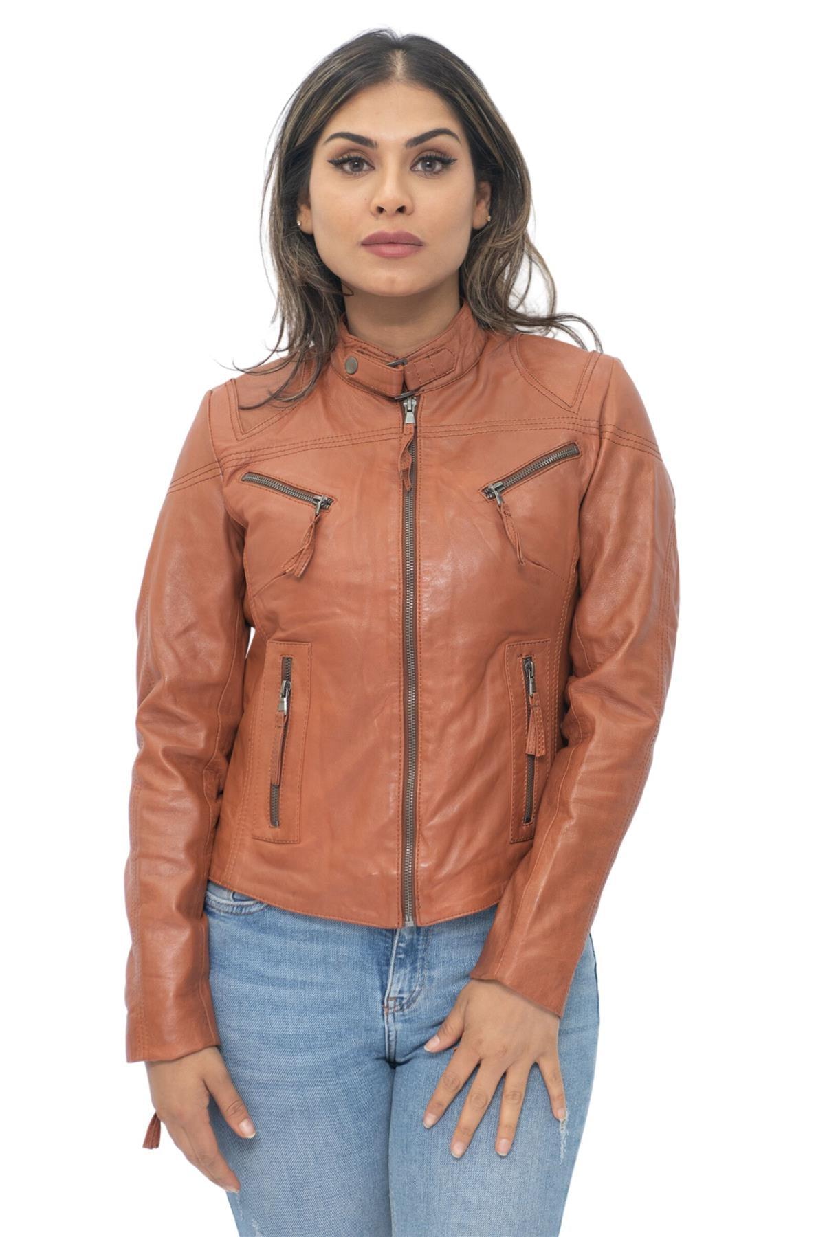 Lässige Slim-Fit-Bikerjacke aus Leder für Damen – Tulsa