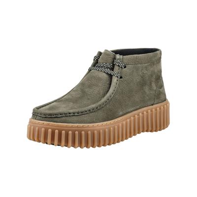 Schnürstiefelette CLARKS "Clarks Stiefelette Nubukleder", Damen, Gr. 39,5, dunkelgrün, Nubukleder, Schuhe Schnürstiefelette