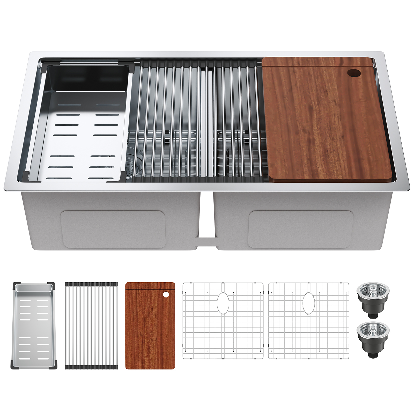VEVOR 838 x 483 mm Küchenspüle Einbauspüle, Doppelbecken mit Einzelbecken & Zubehör, Waschbecken Spülbecken für Haushaltsgeschirrspüler für Arbeitsplatz, Wohnmobil, Vorbereitungsküche & Barspüle