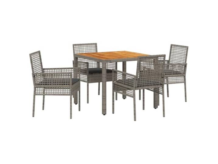 PUGYNBK Garten-Esszimmer-Set, 5-teilig, graues Kunstrattan Akazientisch, Schaumstoffkissen mit abnehmbaren Bezügen, Stahlrahmen, ideal für Sitzungen im Freien