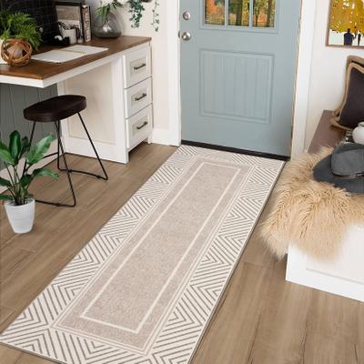 Garvee Machine Washable Chevron Bordered Stripes Area Rug
