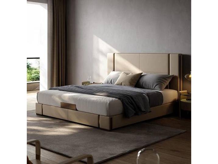 JVmoebel Bett Beiges Doppelbett mit Designer Kopfteil von JVMoebel (1-tlg), Made in Europa