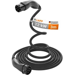 Lapp Mobility, Elektroauto Ladekabel, Selbstaufrollendes Ladekabel Typ 2, bis zu 22 kW, 3 m, schwarz (Typ 2, 22 kW, 32 A, 3 m)