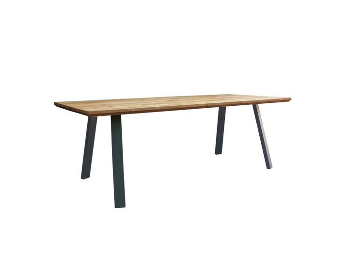 Amatio Gartentisch, Naturfarben, Holz, Metall, Teakholz, vollmassiv, Holz, rechteckig, A-Form, 220x76x100 cm, Gartenmöbel, Gartentisch, Gartentische