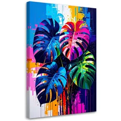 LEINWANDBILD Bunte Monstera Blätter 80x120cm