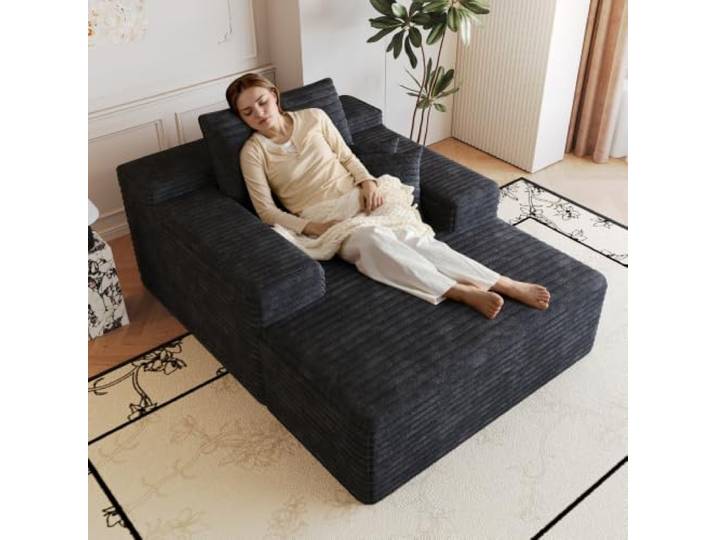 XINGNING Cordsofa mit tiefer Sitzfläche, 115 x 159 cm, Schaumstoffpolsterung, ohne Montage (Black)
