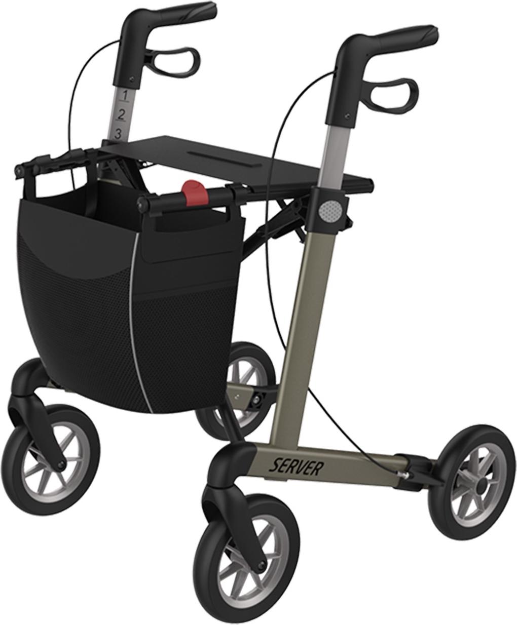 Rehasense Server 2 - Alu-Rollator klappbar - Leichtgewichtrollator mit integrierter Stufenhilfe und PUR Softrädern - Größe L - Farbe Weinrot
