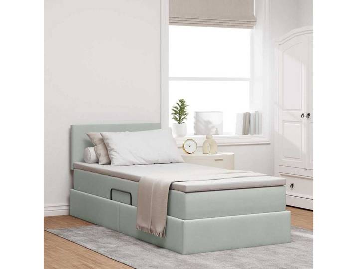 furnicato Bett Stauraum-90x200 cm Hellgrau (1-tlg), Hydraulischer Lift-Mechanismus Einzelbett mit Bettkasten-Funktion