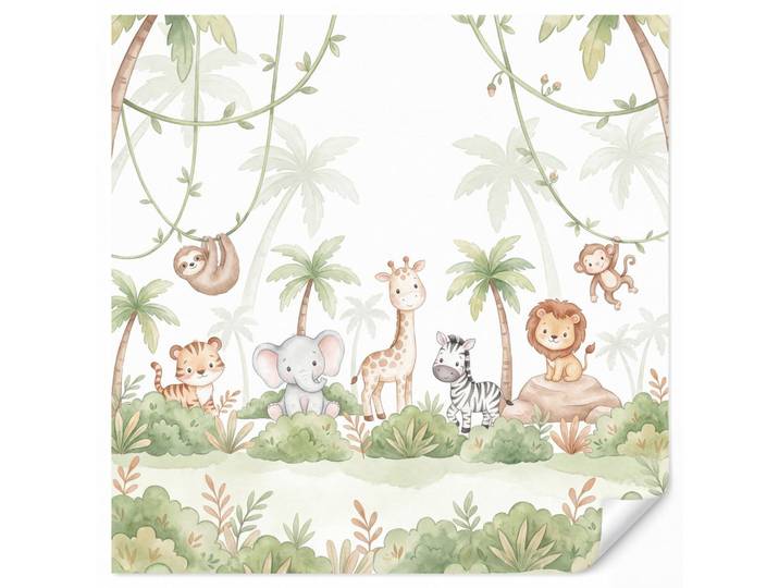 OnlyWow Kindertapete - Tiere - Dschungel - Pastell - 200x220 cm, Weiß, Papier, Rechteckig, 200x220 cm, Tapeten & Wandverkleidungen, Vliestapeten
