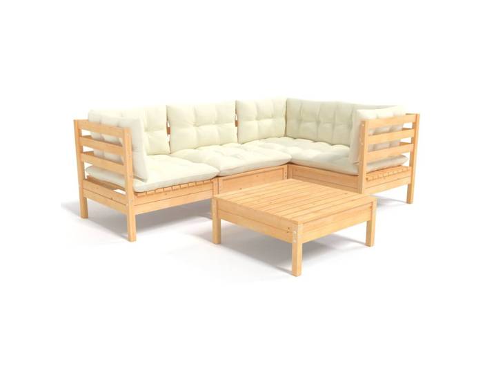 vidaXL 5-tlg. Garten-Lounge-Set mit Creme Kissen Kiefernholz