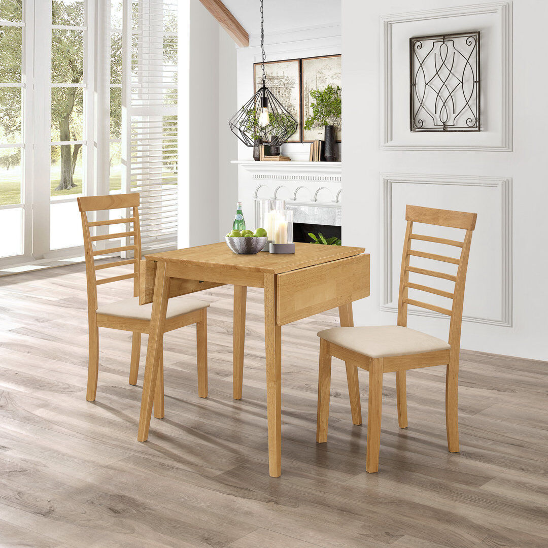 ClassicLiving Ahwahnee 2 - Person Drop Leaf Rubberwood Solid Wood Dining Set Light Oak/Light Oak/White 2