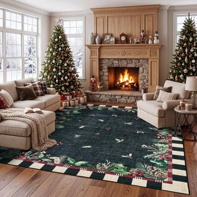 Garvee Christmas Festive Bordered Area Rugs for Living Room Bedroom