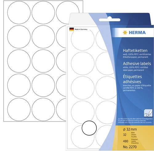Herma 2270 Markierungspunkte Etiketten Ø 32mm Weiß 480 St. Permanent haftend Papier