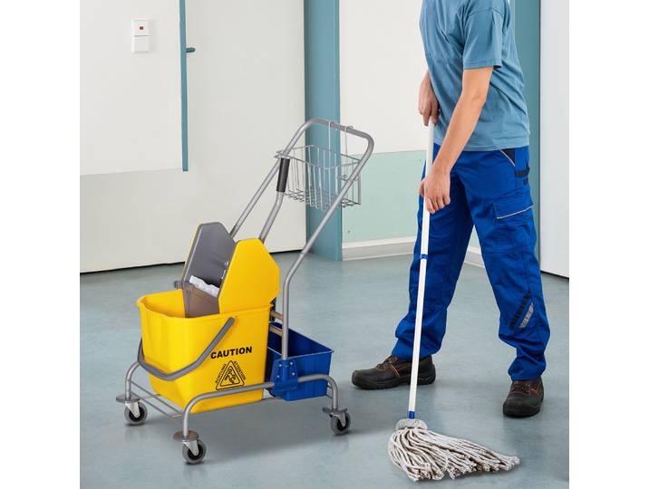 HOMCOM Chariot Nettoyage 25L avec Essoreuse et Étagère Plastique