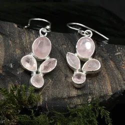 Drachensilber Rosenquarz Ohrringe 925 Silber Ohrhänger edler Ohrschmuck - Silber