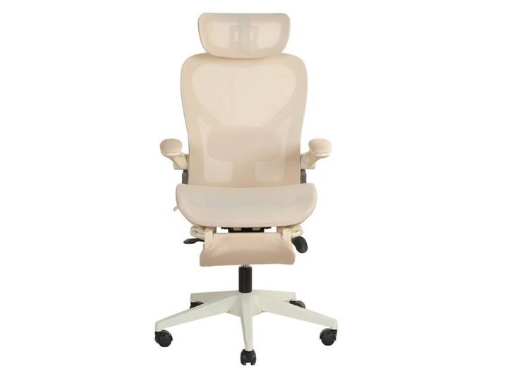 Chaise de bureau ergonomique pliable dossier en mesh appuie-tête 3D soutien lombaire repose-pieds crème JOINERY