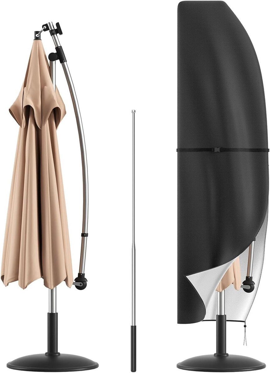 Zwart Waterdichte Parasolhoes voor Zweefparasols inclusief Stang, Hoogte: 265 cm