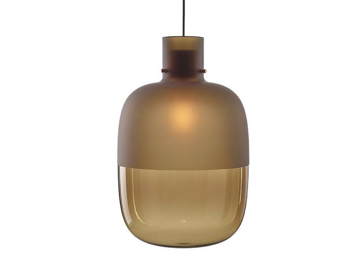 BROKIS lampe à suspension AWA LARGE SANDBLASTED (Rosace standard, variateur CASAMBI CBU-TED - Verre, métal, bois)
