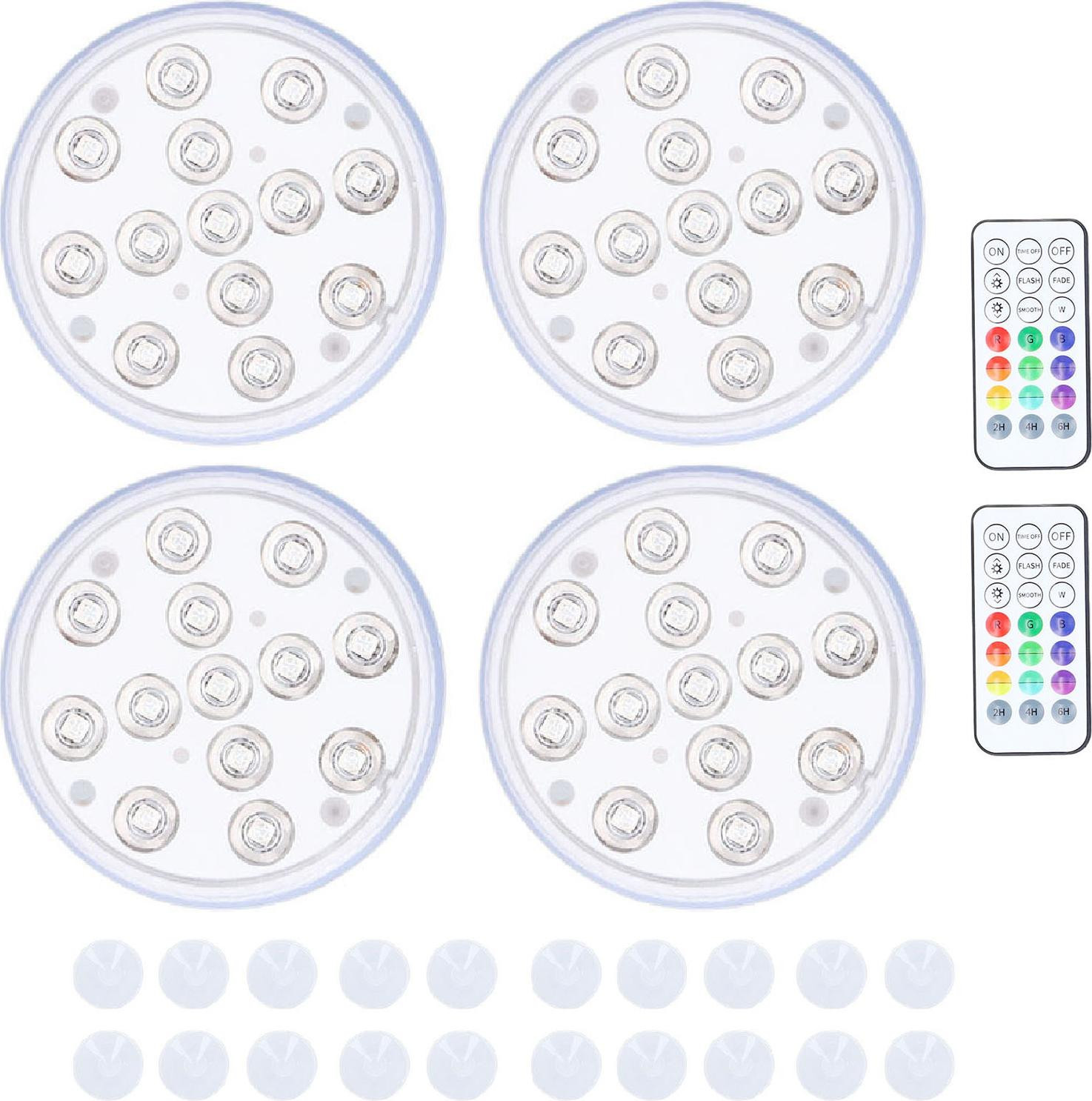 Gistuch Set van 4 LED-onderwaterlampen voor zwembaden met afstandsbediening, IP68 waterdicht en magnetische bevestiging