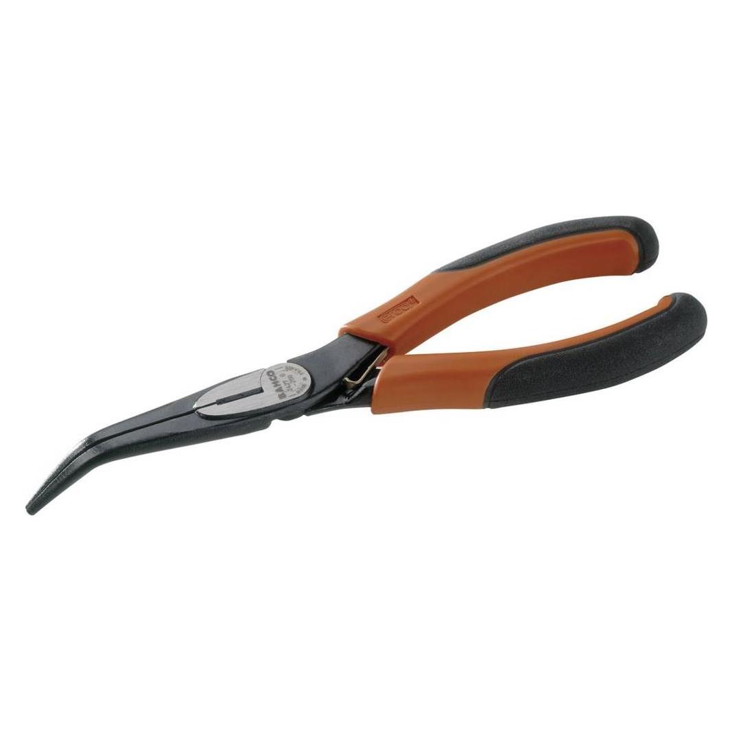 Bahco ERGO Flachrundzangen mit Öffnungsfeder, Zwei-Komponenten-Griffen und um 45° abgewinkelter Spitze (160 mm) (2427 G-160)