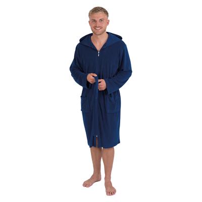 Herrenbademantel WEWO FASHION "2031, ideal für Sauna & Spa, Hotelbademantel, Morgenmantel" Gr. S, blau (dunkelblau), L:110cm, Leichtfrottier, Hausmäntel, Gürtel