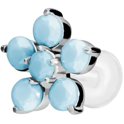 PTFE Labret mit Innengewinde + Titan-Aufsatz BLUME + SYNTHETISCHE TÜRKISE