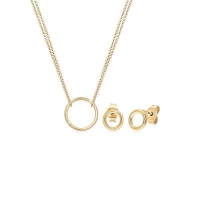Schmuckset ELLI "Kreis 925 Sterling Silber vergoldet", gold, Schmuck_Sets, Damen, onesize, ohne Stein, Silber 925 (Sterlingsilber), Schmuckset