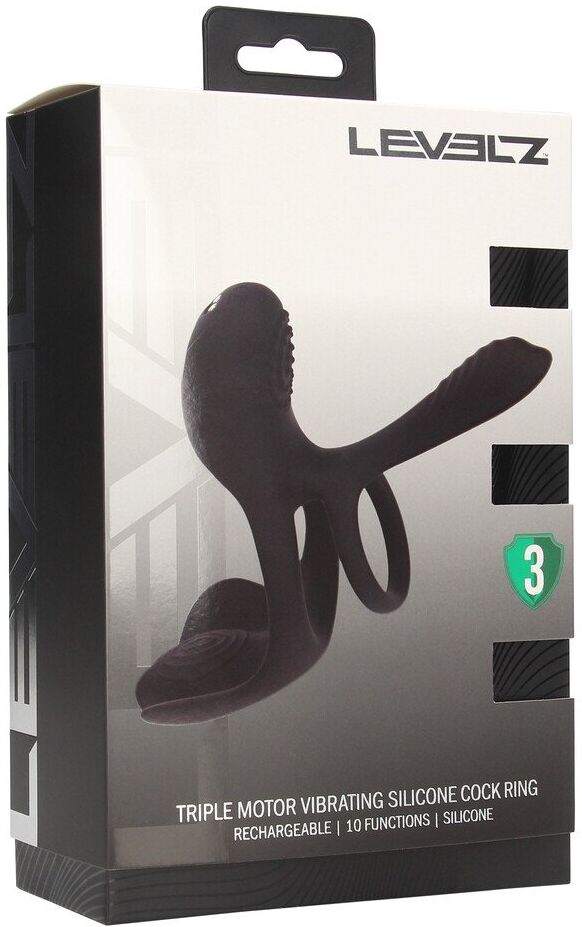 Levelz Cockring en silicone vibrant à triple moteur - Noir