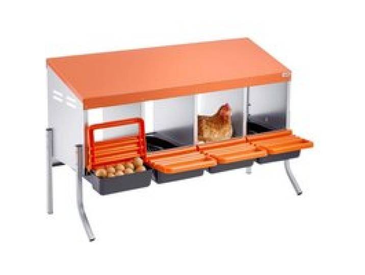 VEVOR Pondoir à Poules 4 Compartiments Nichoir à Poule en Acier Galvanisé et Plastique Haute Résistance pour Différentes Races de Poules, avec Pieds de Support Espace Ponte Spacieux, 106x52,5x67,5 cm