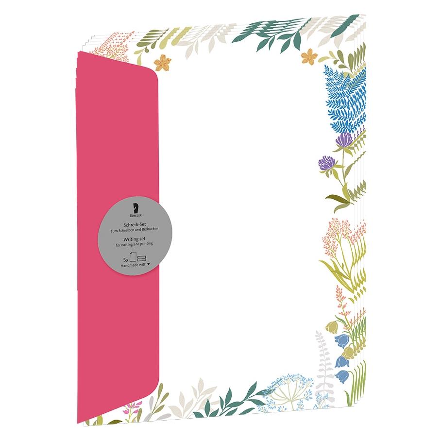 Rössler Briefpapier-Set Designpack 5/5 A4/DL Wild Flowers 5 Blatt DIN A4 5 Umschläge DL DIN lang (5 Stk.) (75728079)