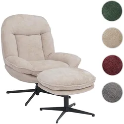 Relaxsessel mit Hocker HWC-P32, Fernsehsessel Nosagfederung, drehbar Metall Stoff/Textil Chenille (370 g/m2) ~ creme