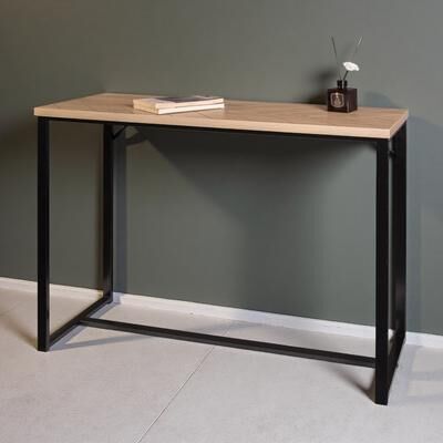 ZWYO HOSIMU 39 Inch Console Table: Natural Wood Top with Metal Legs, Coastal Modern Design for Versatile Use