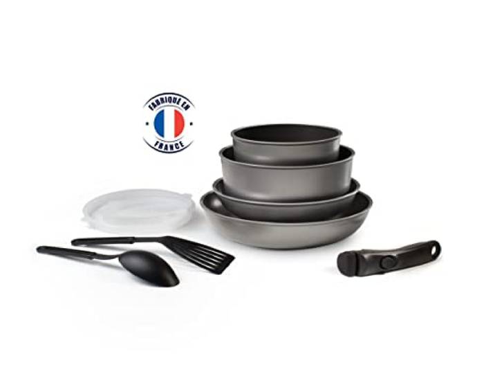 Kochgeschirr, 9-teilig, Grau, Aluminium, Induktion, hergestellt in Frankreich