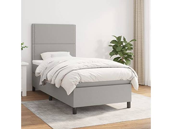 RJPLMFV Komplettes Lattenrost mit Matratze, hellgrau, 100 x 200 cm Kopfteil verstellbar, Taschenfedern, mittelharte Unterstützung, atmungsaktiver Stoff, Lieferung mit Montageanleitung