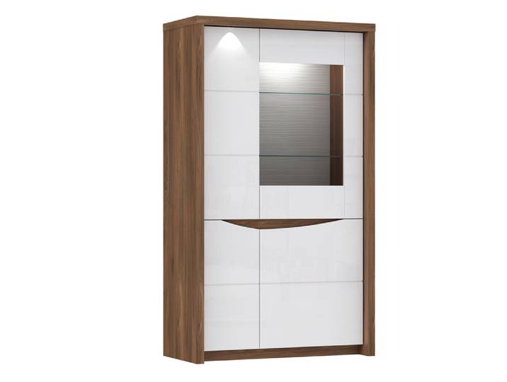 Vitrine 4 portes Saint tropez noyer/blanc brillant - Basika