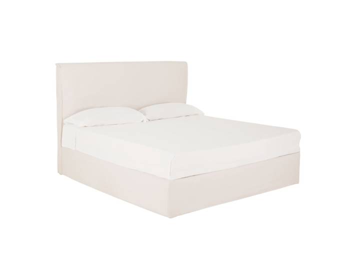 Lit coffre déhoussable en lin blanc pour matelas 160x200cm