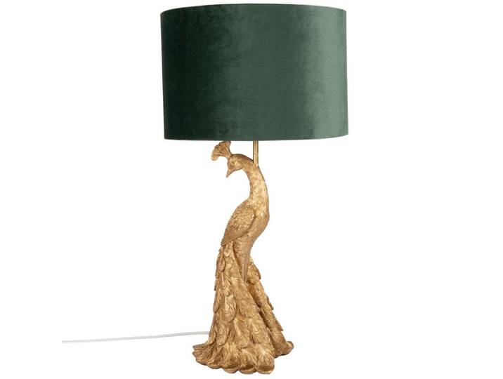 Lampe paon doré et abat-jour en velours vert