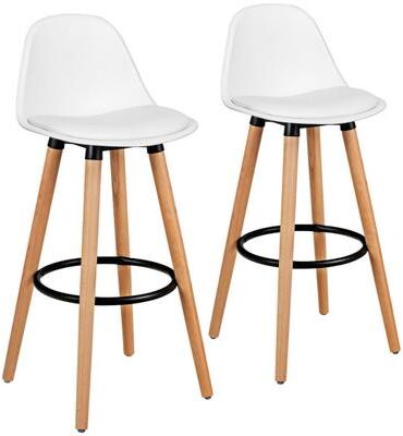Costway 2 Pieces Mid Century Barstool 28.5 Inches Dining Pub Chair-White