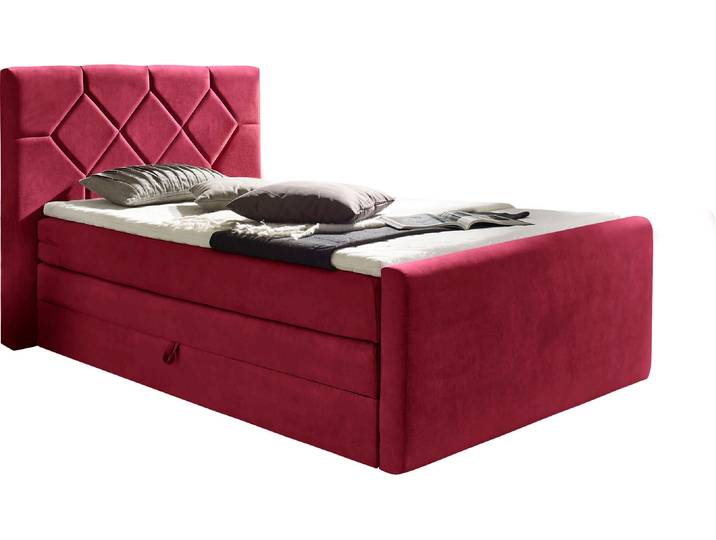 Boxspringbett HOME AFFAIRE Atlanta , rot, B:110cm L:221cm, Kunststoff, Massivholz, Stoff, Komplettbetten, Boxspringbett, inklusive Topper und Bettkasten