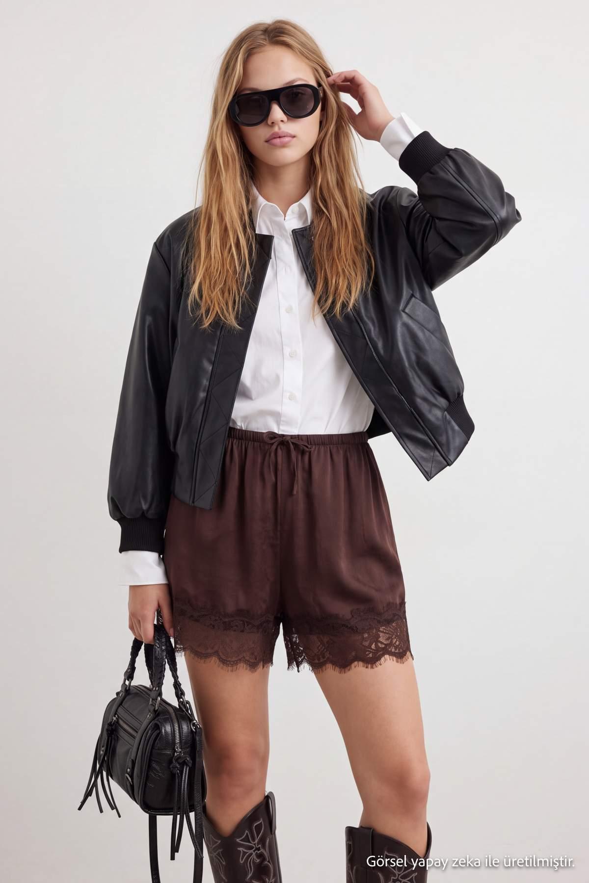 TRENDYOLMİLLA Damen Braun Geblümt Niedrige Taille Shorts Bermudashorts