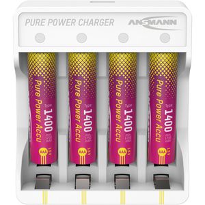 Ansmann Akku-Ladegerät Pure Power, für AA, AAA, 4 Ladeschächte, mit 4 AAA Akkus