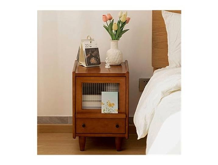 YANG11FAN Vielseitig Vintage Nachttisch Schlafzimmer Aufbewahrungsschrank Home Kleiner Nachttisch mit Glastür(Klein)