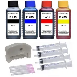 Nachfüllset 400 ml Druckertinte + Chipresetter für Epson 405, 405XL Druckerpatronen