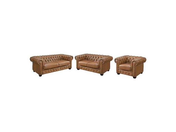 Canapés chesterfield 3 places 2 places et un fauteuil BRENTON 100% cuir de buffle premium - Caramel vintage