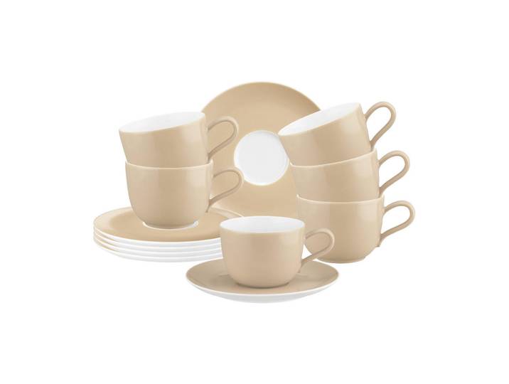 Seltmann Weiden Kaffeetassen MIT Untertassen Liberty Pure Colors Dusty Beige 260 ml 6er Set, Keramik, 0.26 L, Rund, Geschirr, Tassen, Kaffeetassen